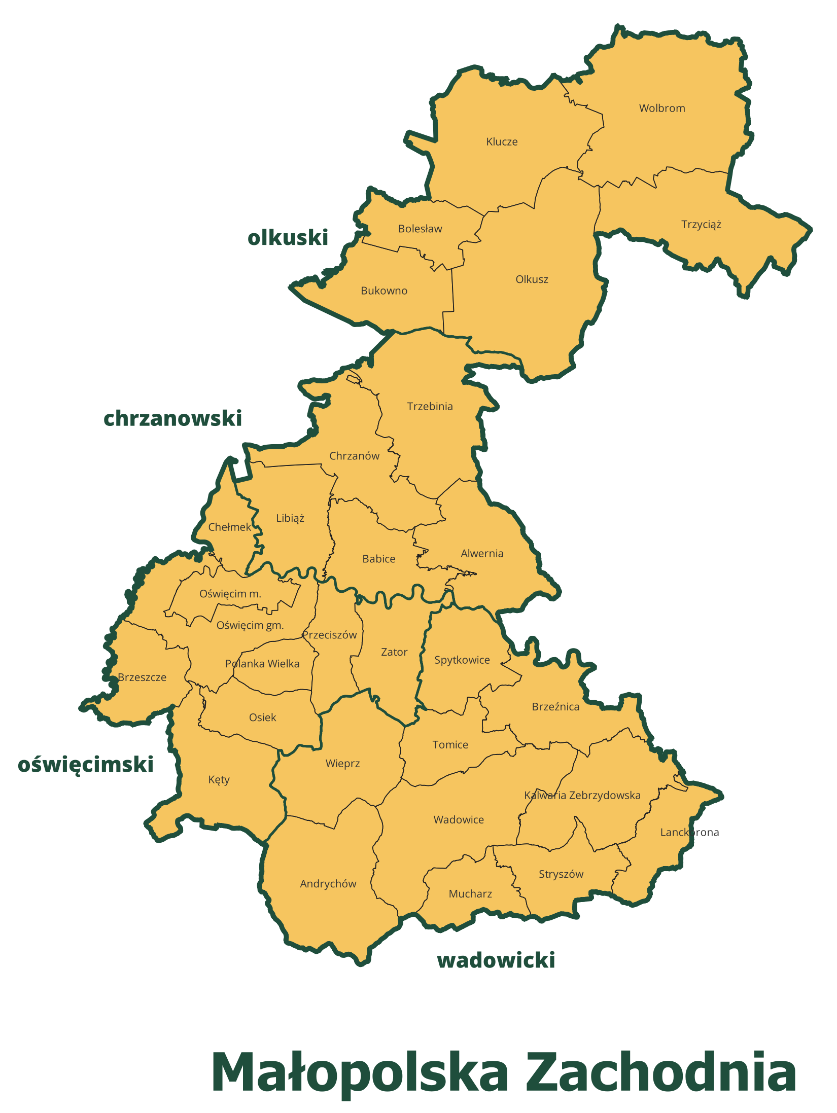 Mapa gmin i powiatów Małopolski Zachodniej